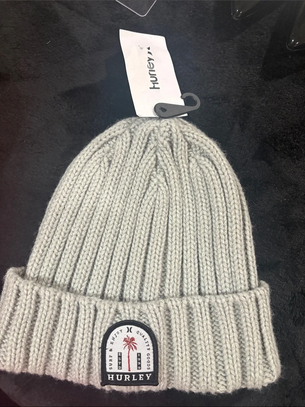Hurley Kids Ribbed Beanie Hat in Light Gray with Patch